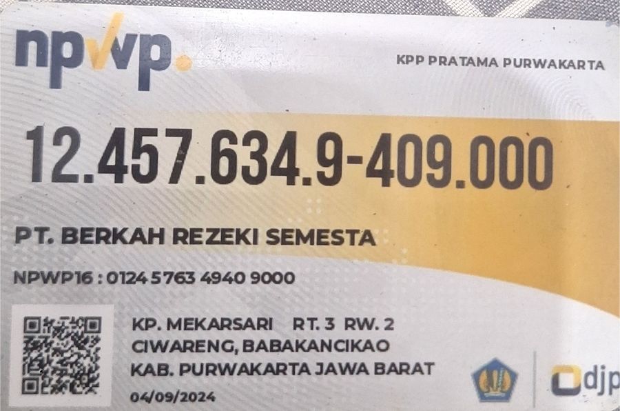 Kartu NPWP PT Berkah Rezeki Semesta